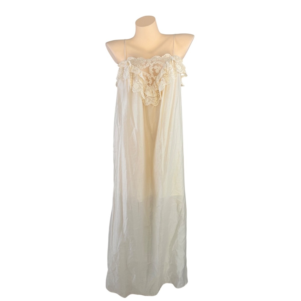 HM Coquette Cottagecore Lace Ruffle Maxi Nightgown Cream Women Small